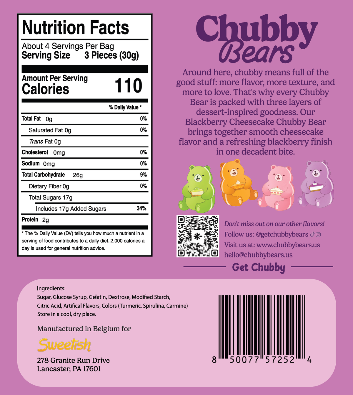Chubby Bears - Chubby Bears Blackberry Cheesecake Gummy Bears - 4.2oz