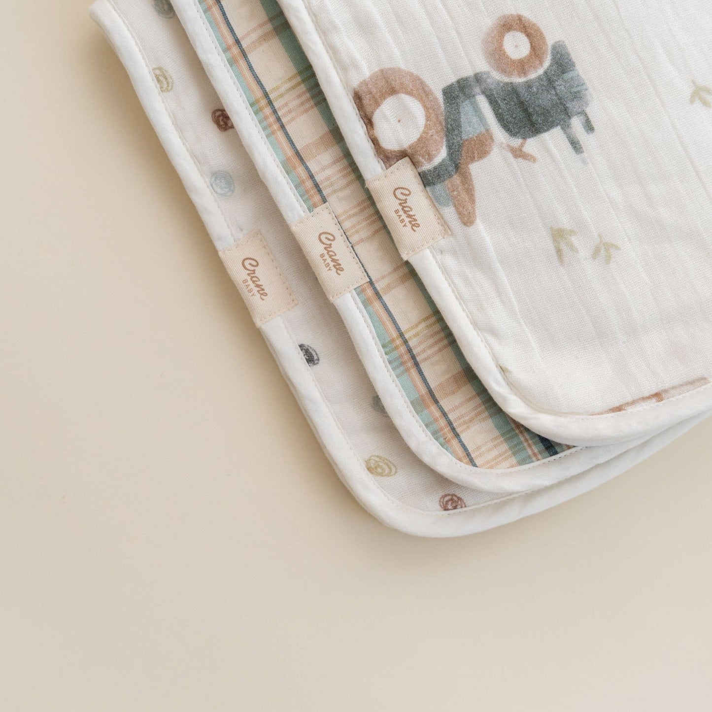 Crane Baby - Charlie 3-pc. Farmhouse Tractor Burp Cloth Set