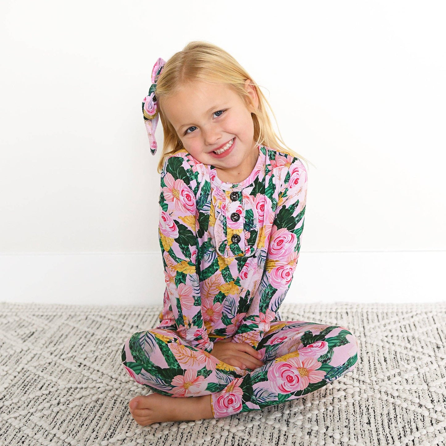 Gigi and Max - Luana Ruffle Two Piece Girls Bamboo Floral Lounge Set