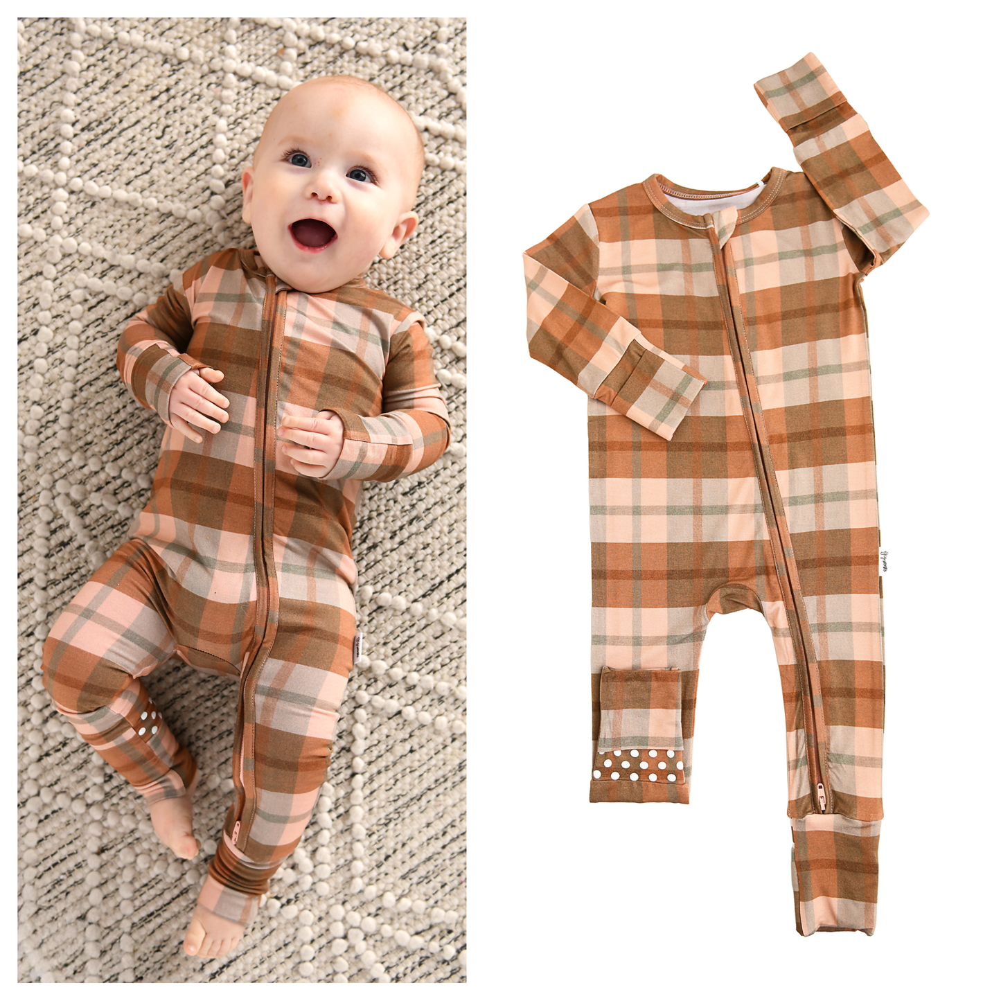 Gigi and Max - Asher Zip Bamboo Plaid Convertible Romper PJ