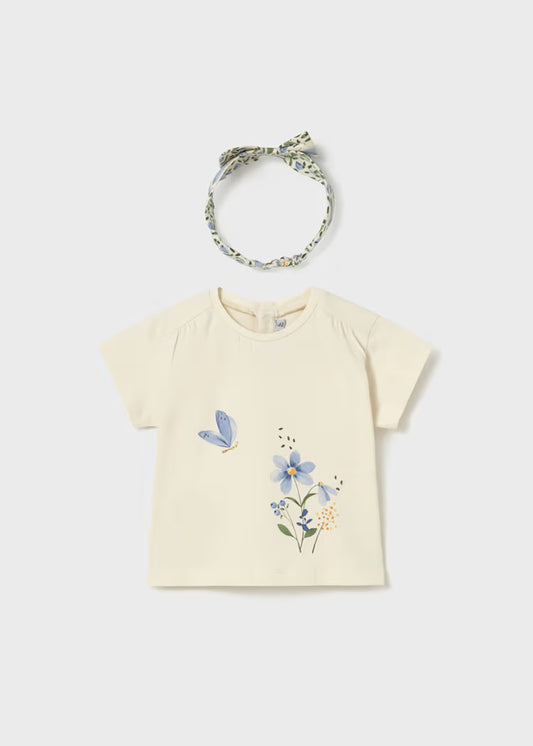 Mayoral - Flower Butterfly Short Sleeve Tee w/ Headband (1081)