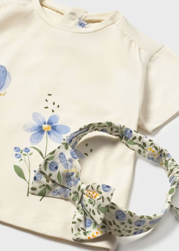 Mayoral - Flower Butterfly Short Sleeve Tee w/ Headband (1081)