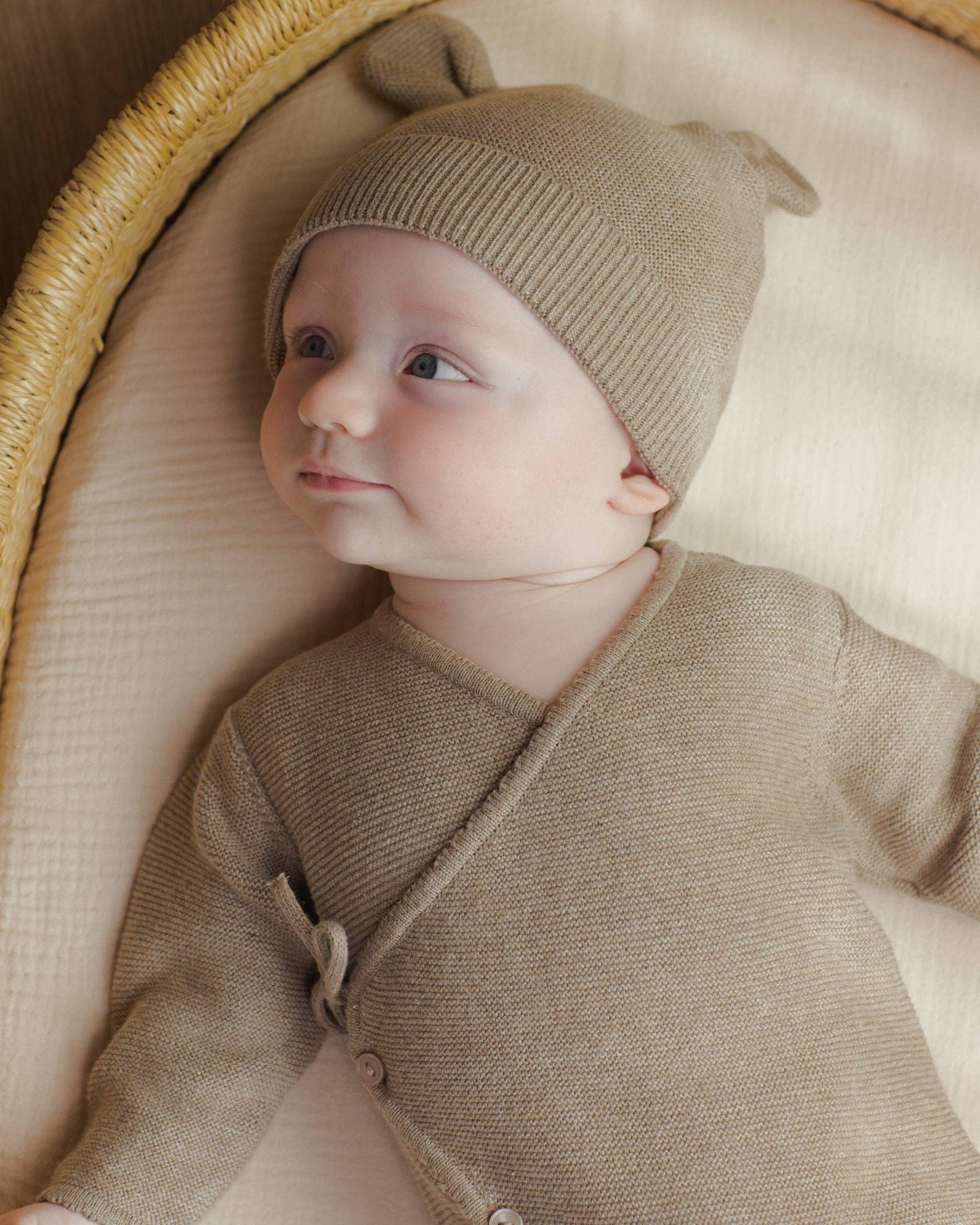 Quincy Mae - Baby Bear Beanie Hat || Heathered Mocha