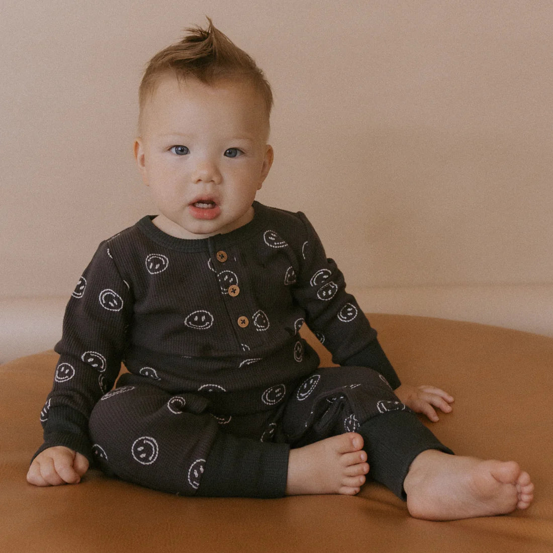 MakeMake Organics - Organic Button Romper - Happy Face