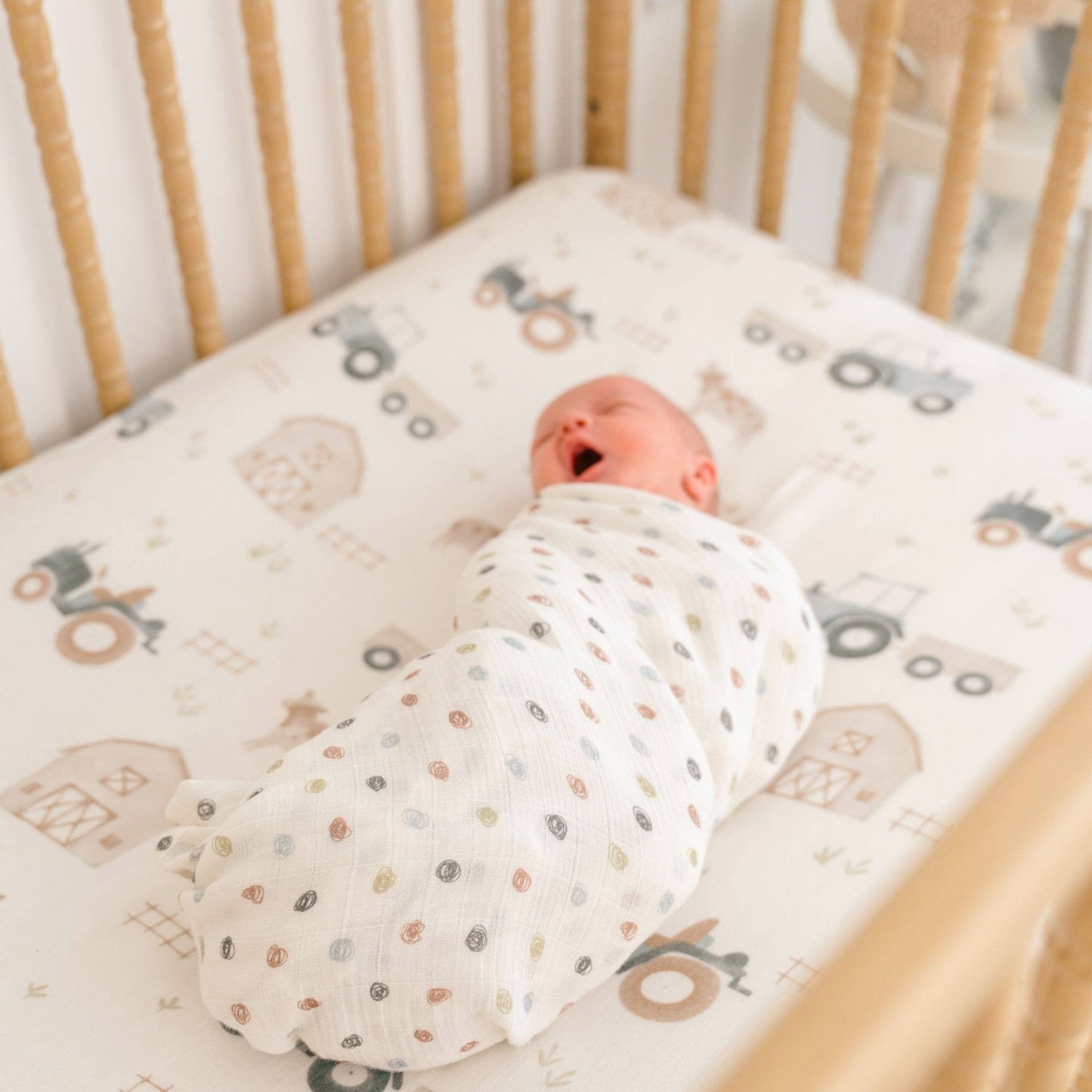 Crane Baby - Charlie 2-pc. Farmhouse Tractor/Dot Swaddle Set