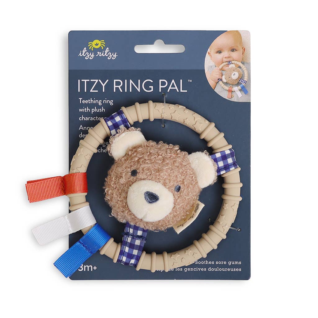 Itzy Ritzy - Itzy Ring Pal™ - Teething Ring with Plush Character: Taupe Bear