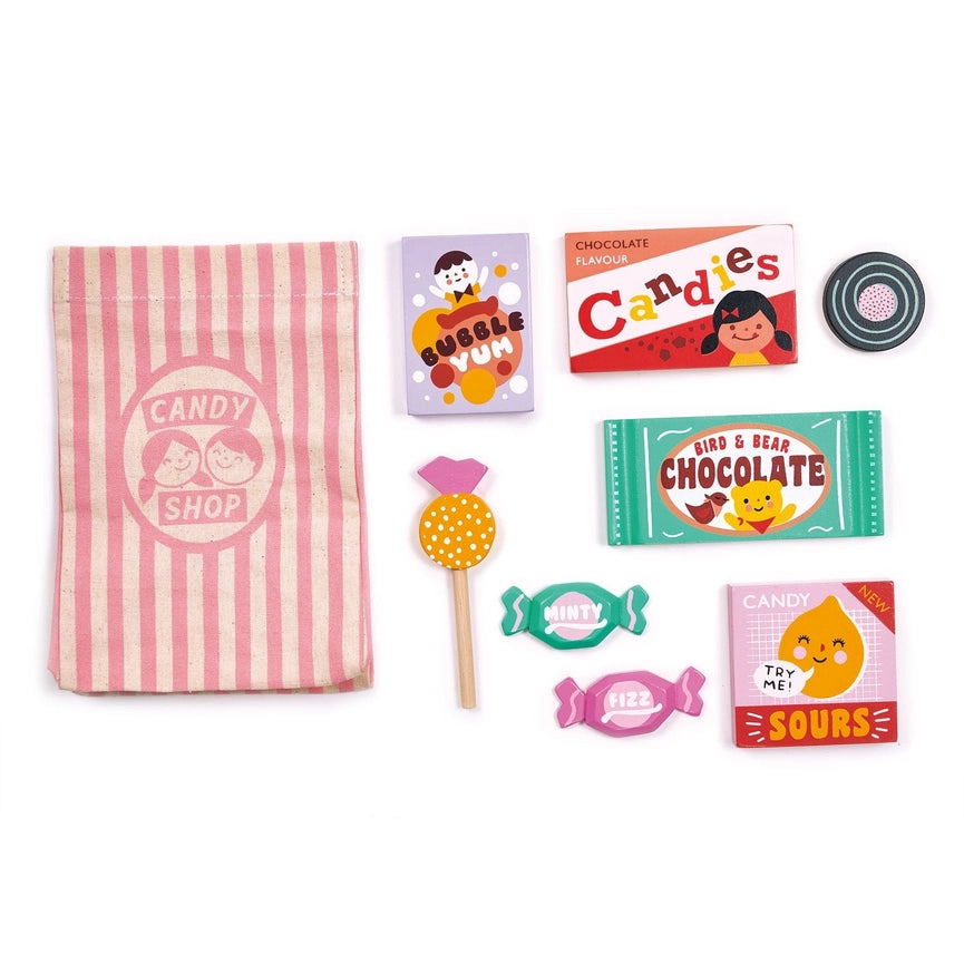 Mentari Toys - Wooden Candy Shop Bag Pretend Play Set
