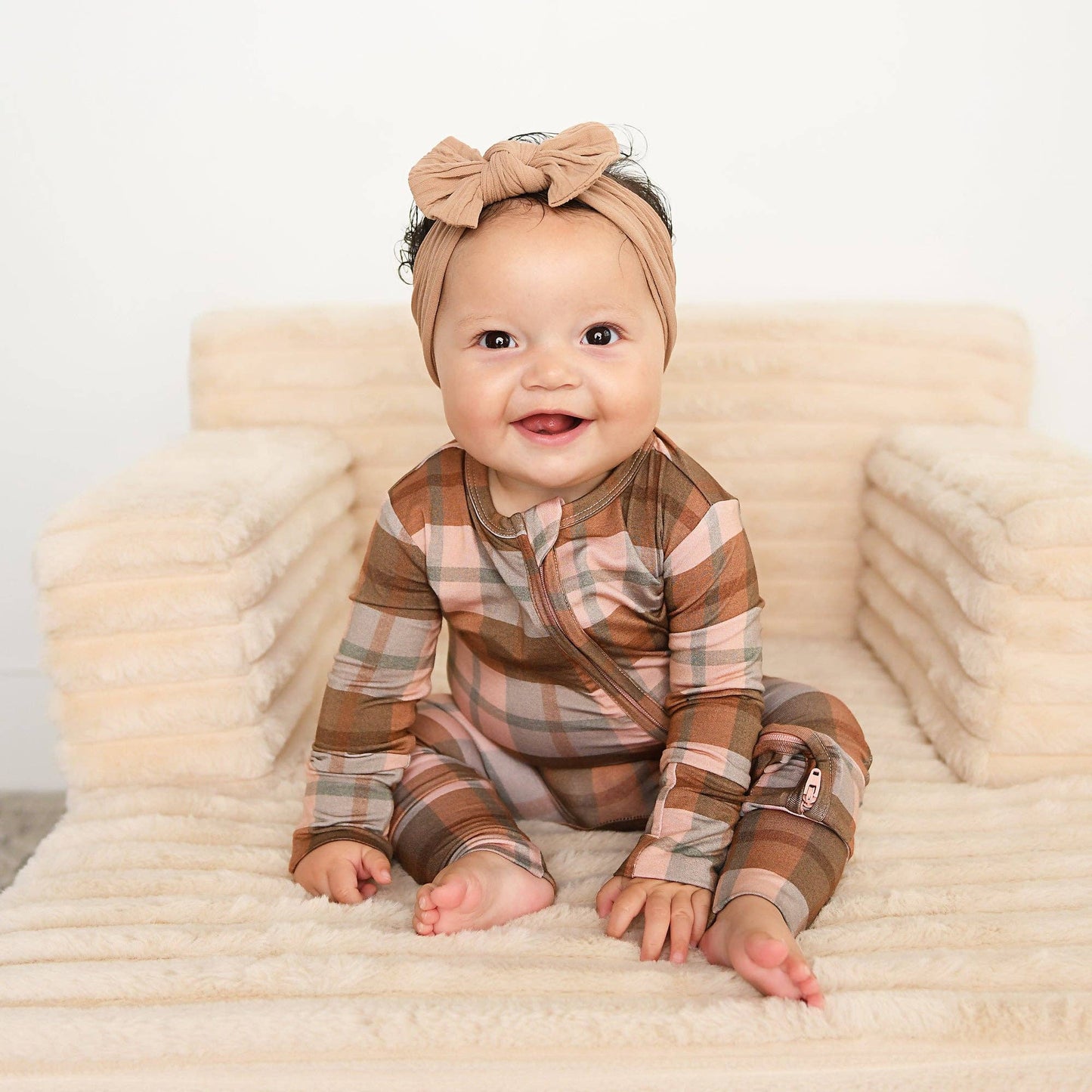 Gigi and Max - Asher Zip Bamboo Plaid Convertible Romper PJ