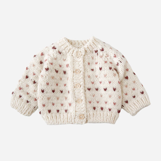 The Blueberry Hill - Sawyer Cardigan Mauve Heart Knit Sweater