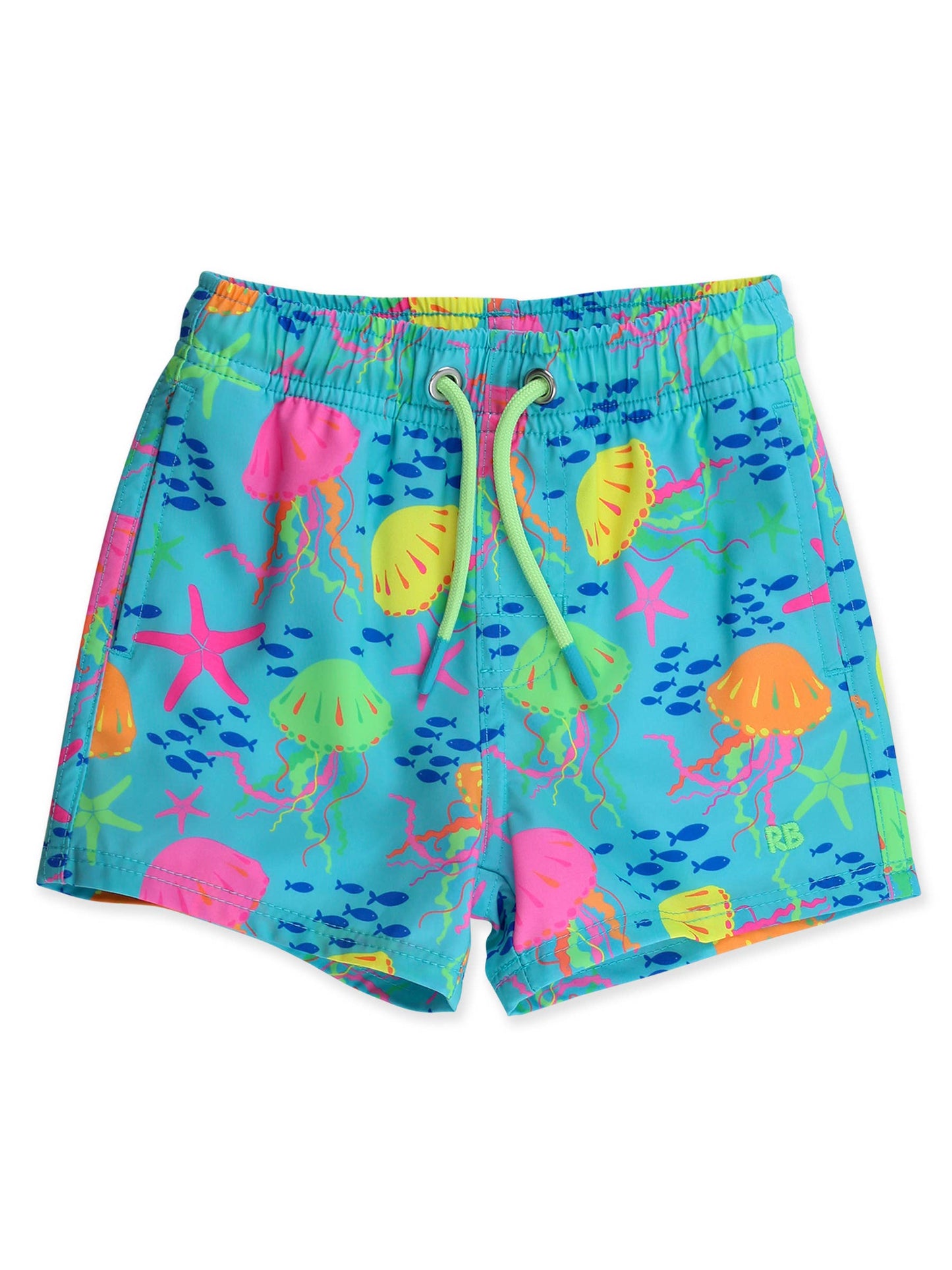 RuffleButts + RuggedButts - Boys Neon Jelly Time Performance Hybrid Swim Trunks: Blue
