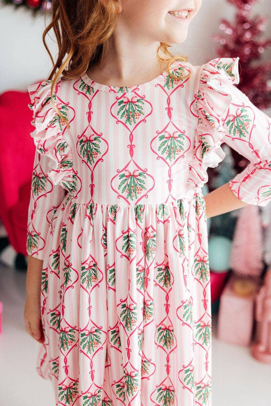 Mila & Rose - Merry Mistletoe 3/4 Sleeve Ruffle Twirl Dress