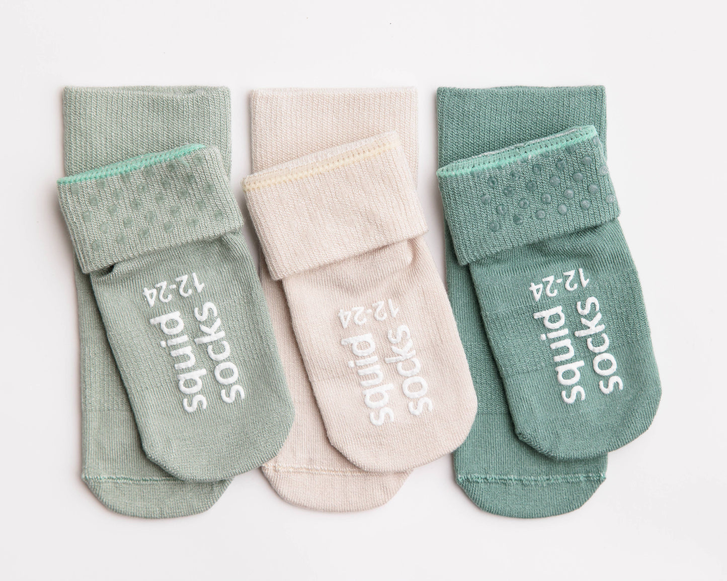 squid socks - Coastal - Non-Slip Baby Socks Stone Gray, Eucalyptus, Thyme