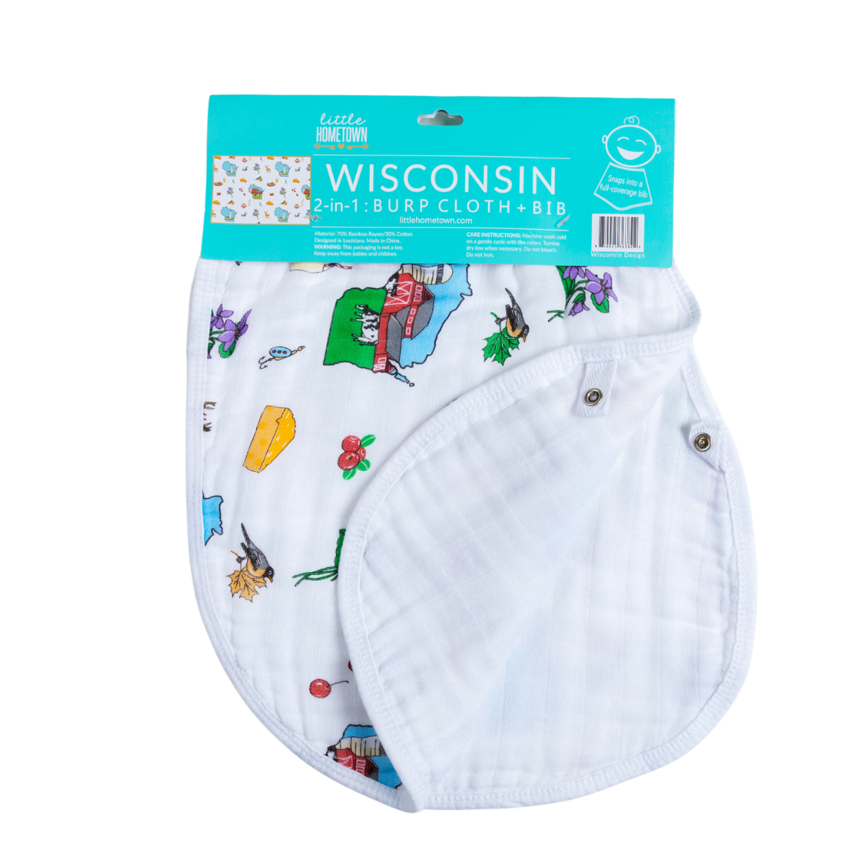Little Hometown - Baby Burp Cloth & Bib Combo: Wisconsin