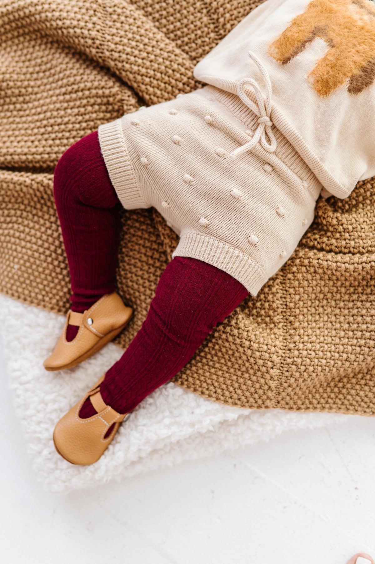 Little Stocking Co. - Burgundy Cable Knit Tights