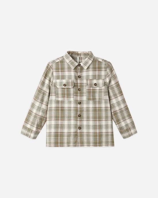 Rylee + Cru - Pocketed Corduroy Shirt || Olive Dobby Plaid