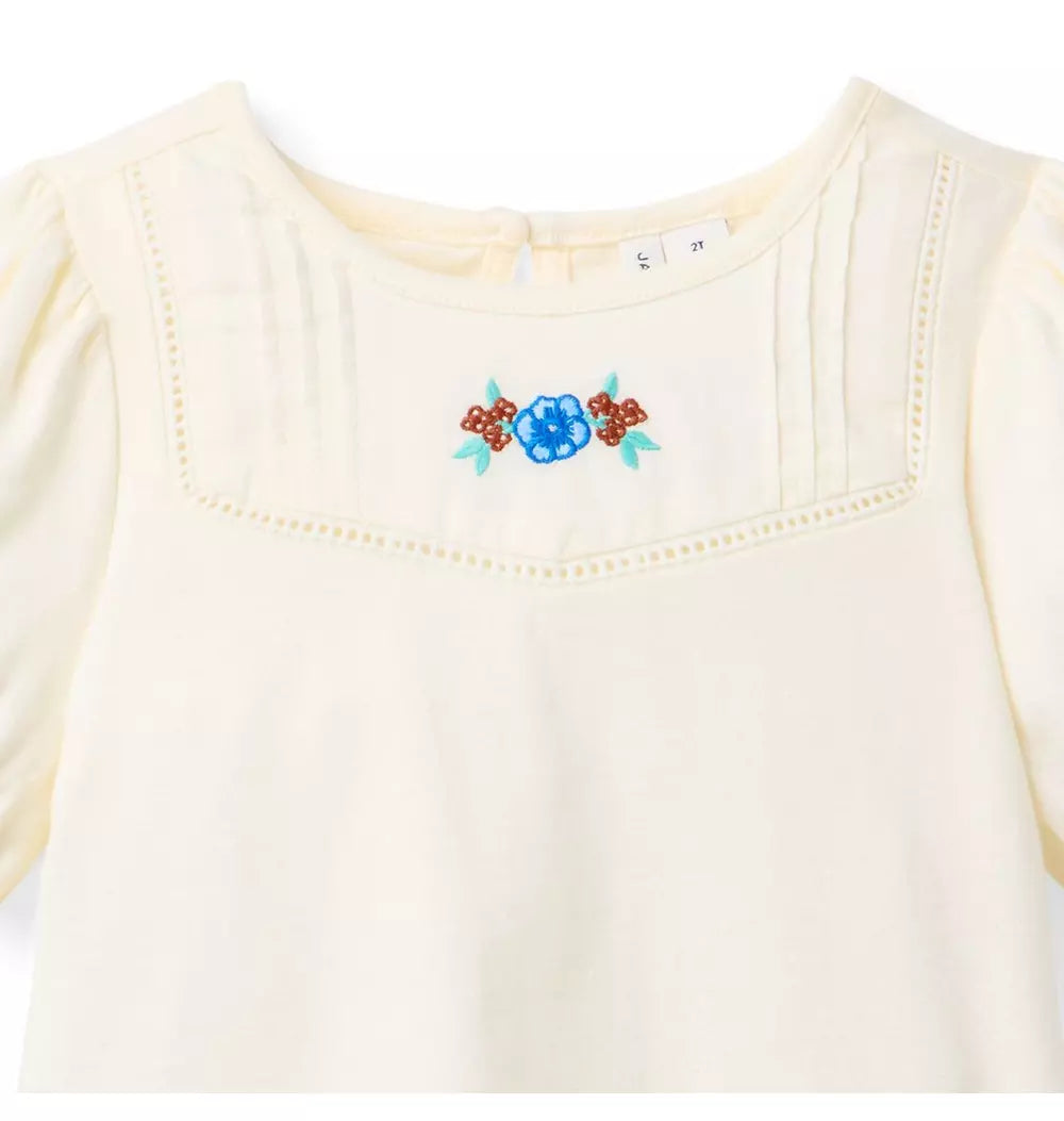 Janie and Jack - Alphine Ecru Embroidered Floral Puff Sleeve Top