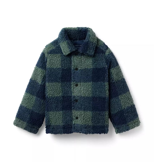 Janie and Jack - Dark Sage Plaid Sherpa Jacket