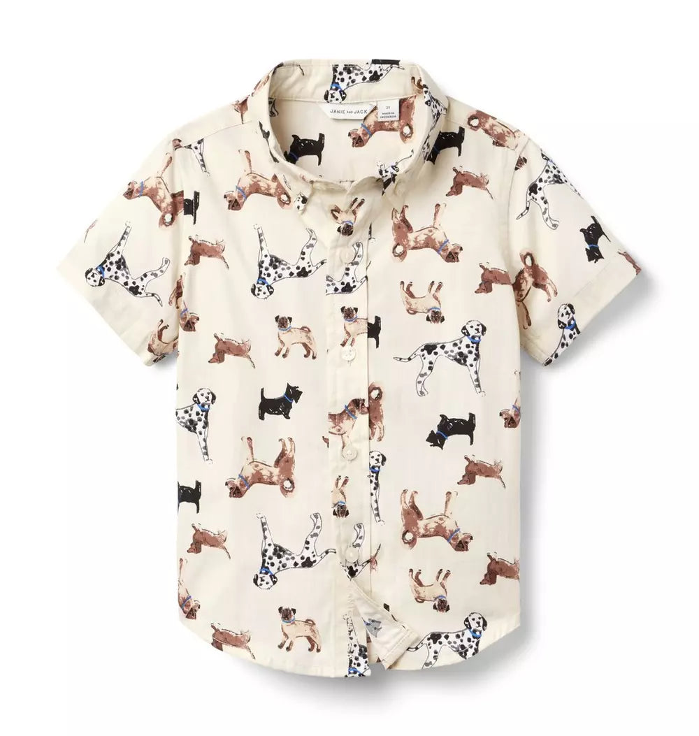Janie and Jack - Cream Dog Poplin Shirt