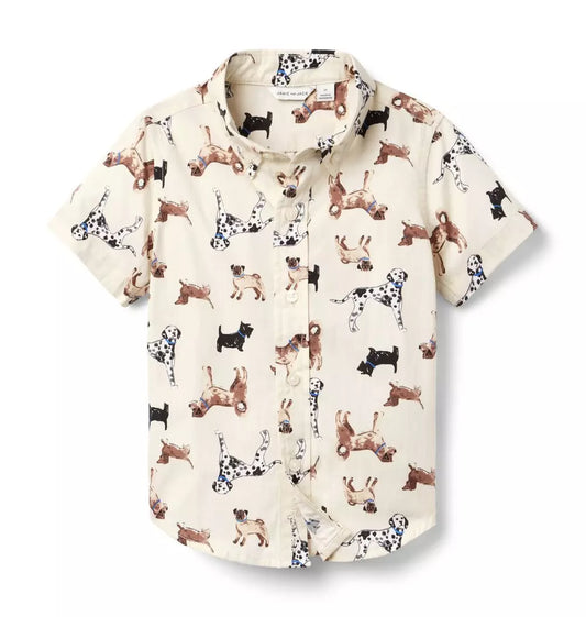 Janie and Jack - Cream Dog Poplin Shirt