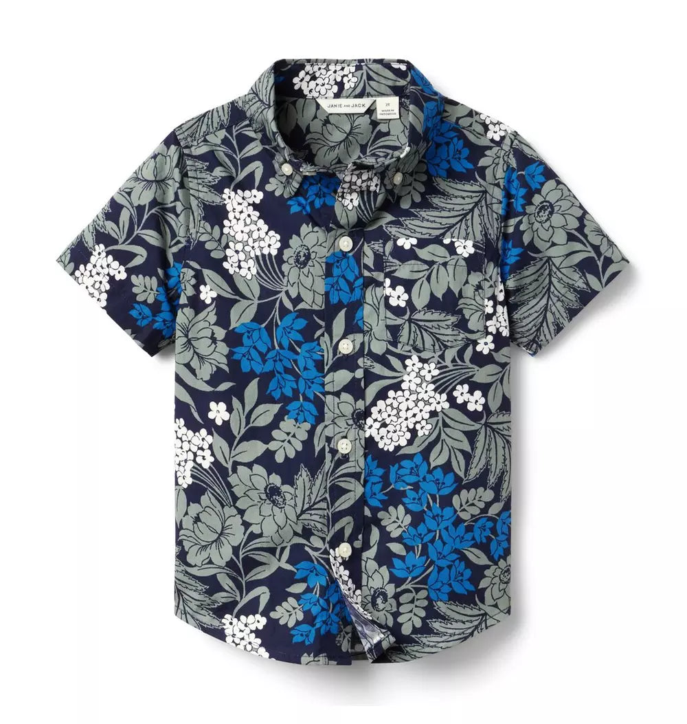 Janie and Jack - Maritime Navy Floral Poplin Shirt