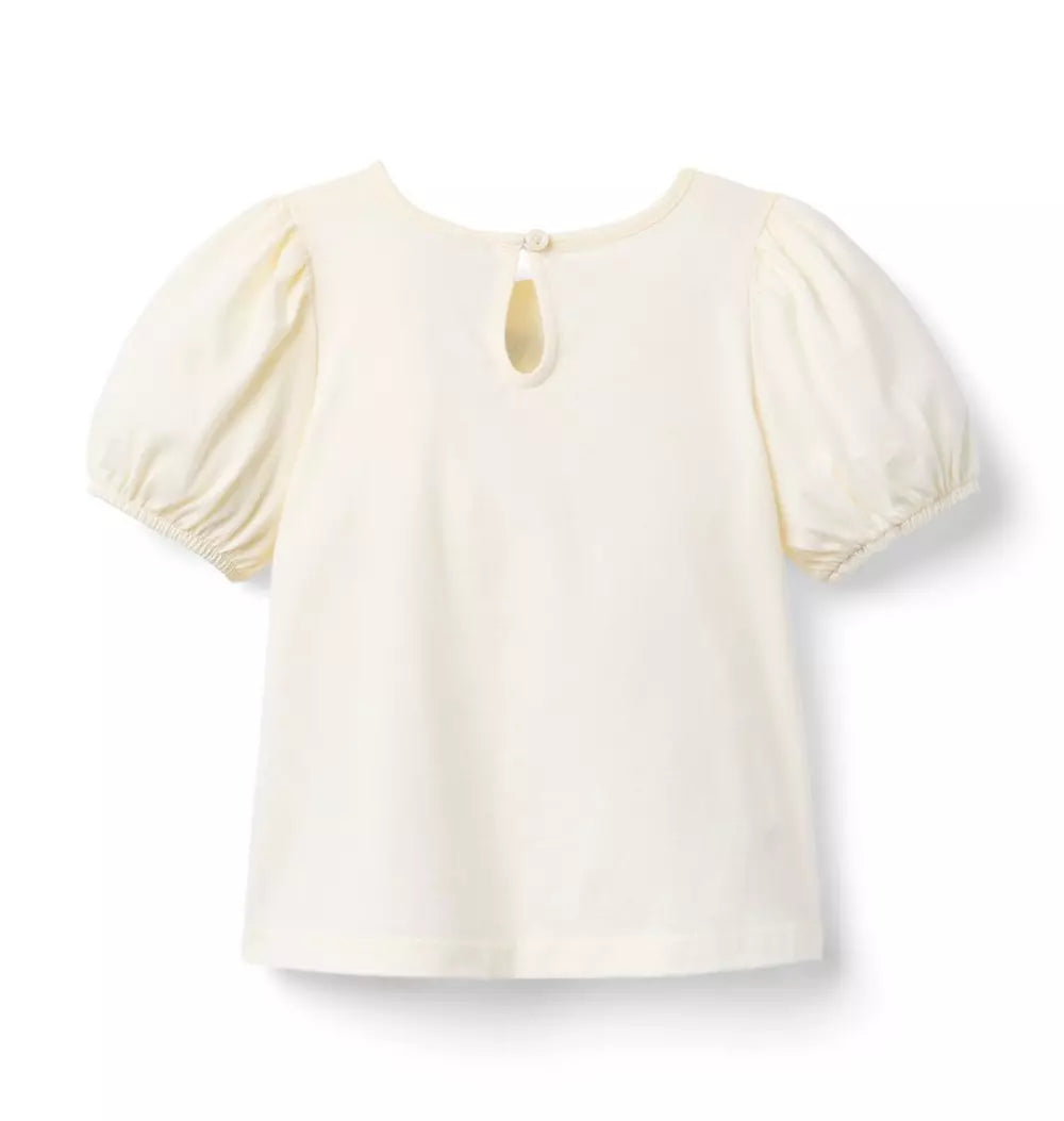 Janie and Jack - Alphine Ecru Embroidered Floral Puff Sleeve Top