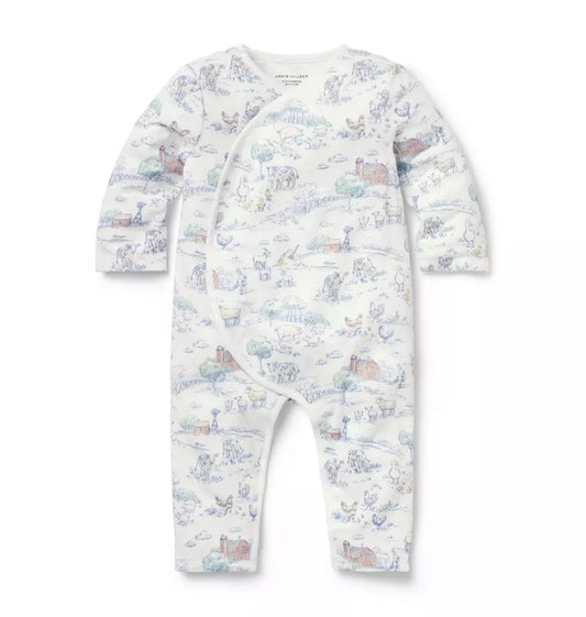 Janie and Jack - White Farm Animal Toile Wrap One-Piece