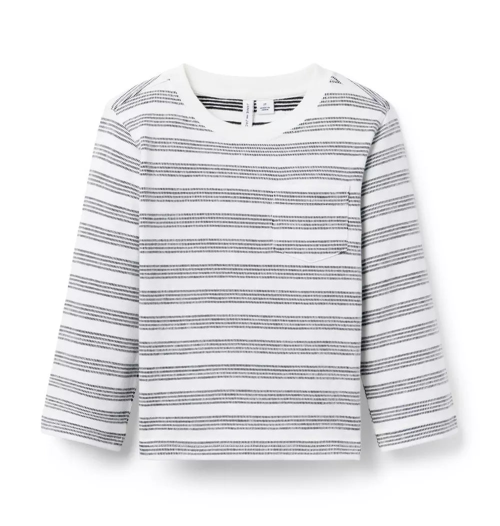 Janie and Jack - Jet Ivory Textured Strip L/S Pocket Tee