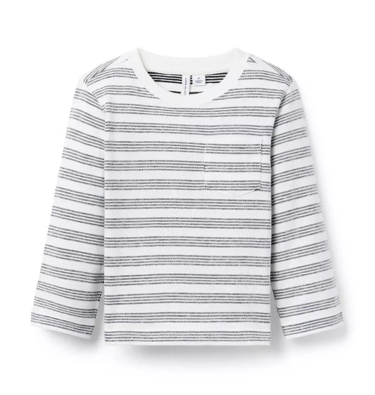 Janie and Jack - Jet Ivory Textured Strip L/S Pocket Tee