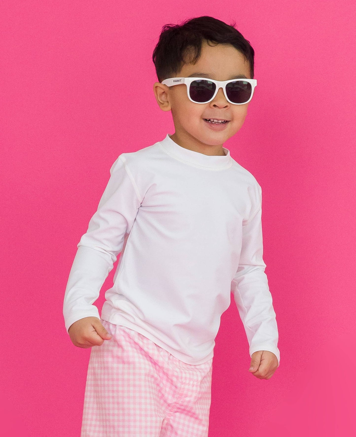 RuffleButts + RuggedButts - Boys White Long Sleeve Rash Guard: White