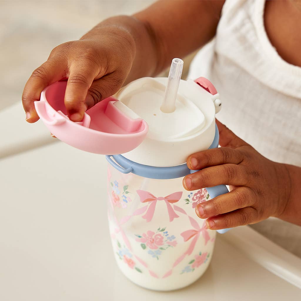 Itzy Ritzy - Itzy Sips™ - Straw Cup With Snap-Close Lid: Ribbons & Roses