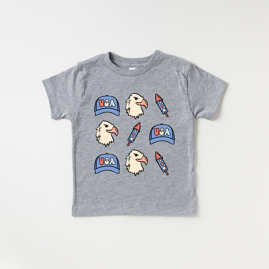 Benny & Ray Apparel - USA Eagle America 4th of July Boy Kids Shirt Fourth of July: Grey