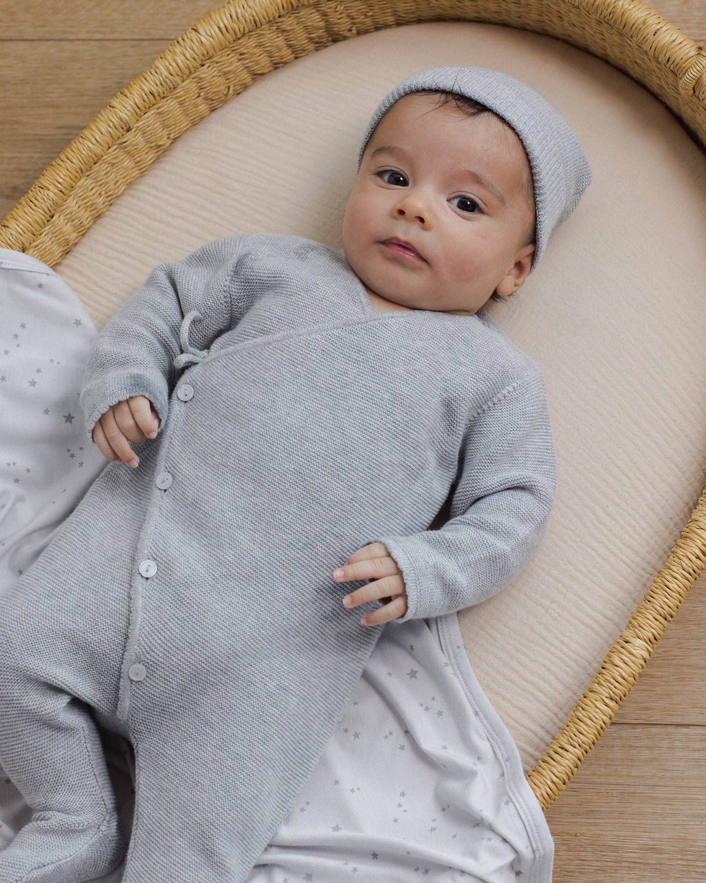 Quincy Mae - Wrap Knit Footie || Heathered Dusty Blue