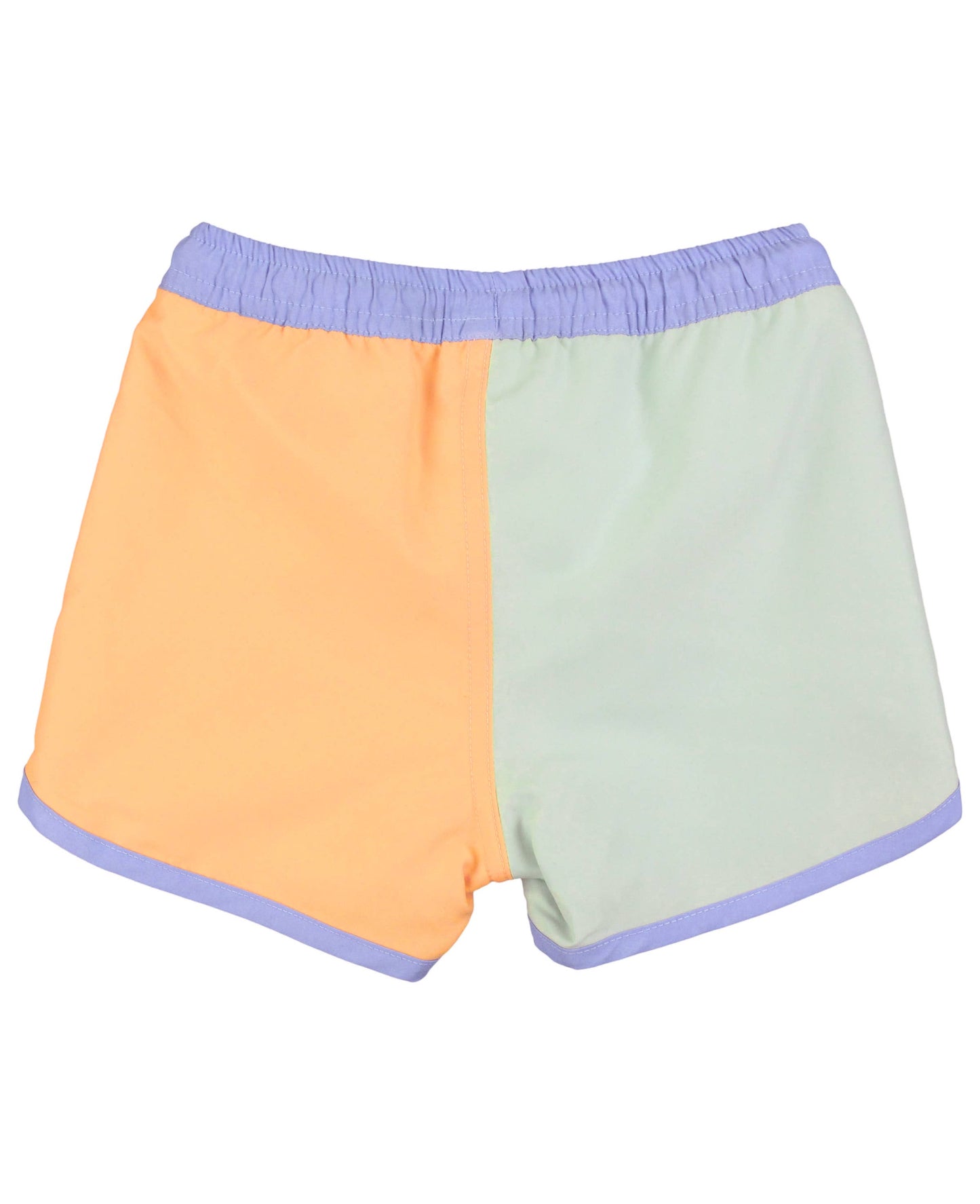 RuffleButts + RuggedButts - Boys Periwinkle, Frost Green, and Ginger Color Block Dolphin Hem Swim Trunks: Multi-Color