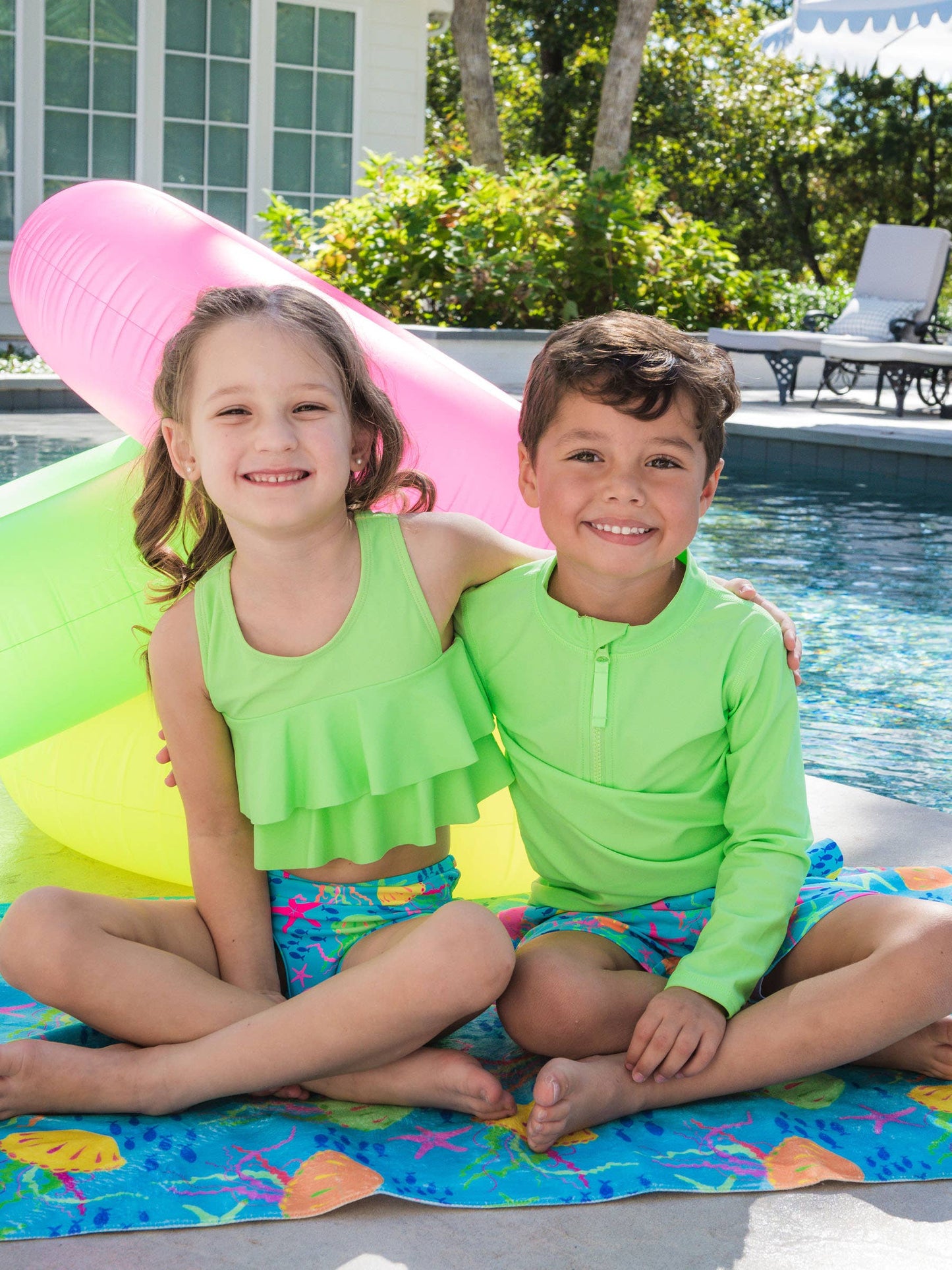 RuffleButts + RuggedButts - Boys Neon Honeydew Long Sleeve Zipper Rash Guard: Green