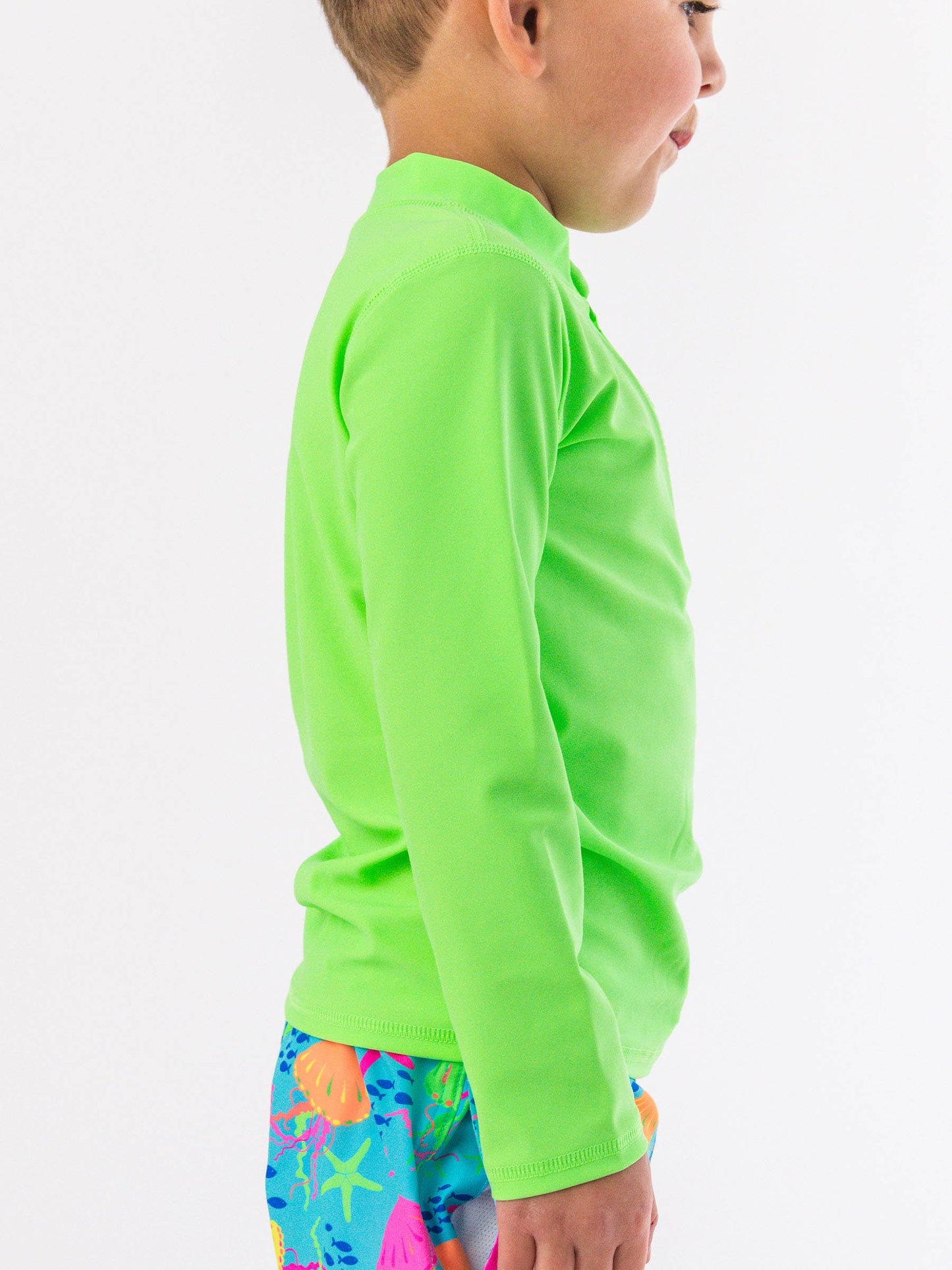 RuffleButts + RuggedButts - Boys Neon Honeydew Long Sleeve Zipper Rash Guard: Green