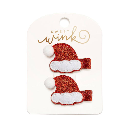 Sweet Wink - Red Santa Hat Clip Set - Kids Holiday Hair Accessories