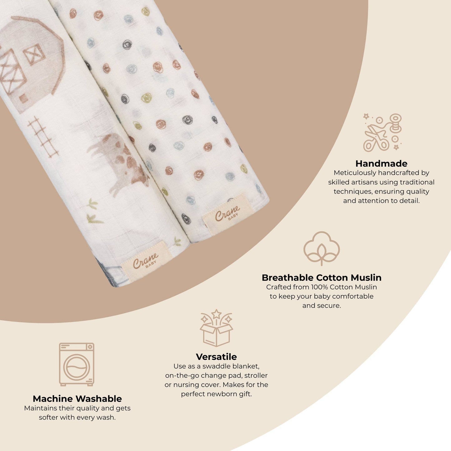 Crane Baby - Charlie 2-pc. Farmhouse Tractor/Dot Swaddle Set