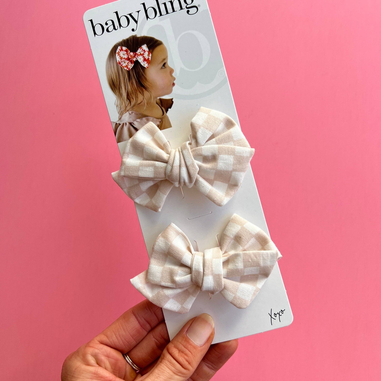 Baby Bling Bows -2pk Baby Bow Clips: blush race check