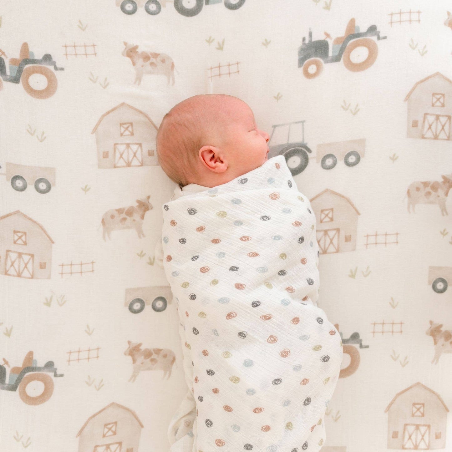 Crane Baby - Charlie 2-pc. Farmhouse Tractor/Dot Swaddle Set