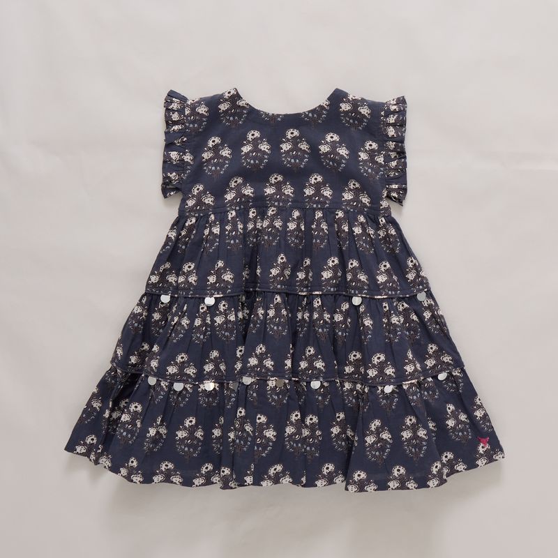 Pink Chicken - Girls Peachy Dress - Navy Strawflower