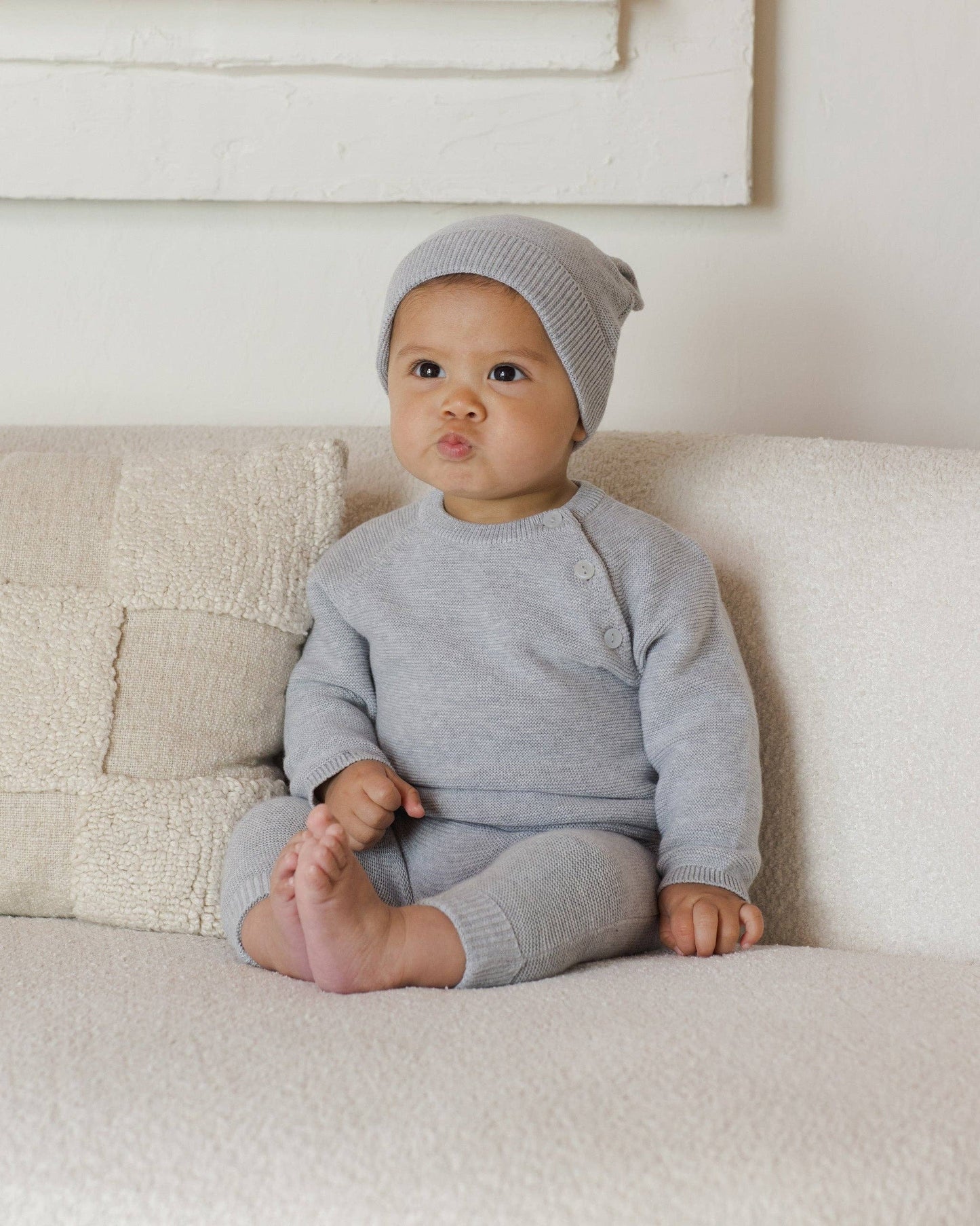 Quincy Mae - Baby Bear Beanie || Heathered Dusty Blue
