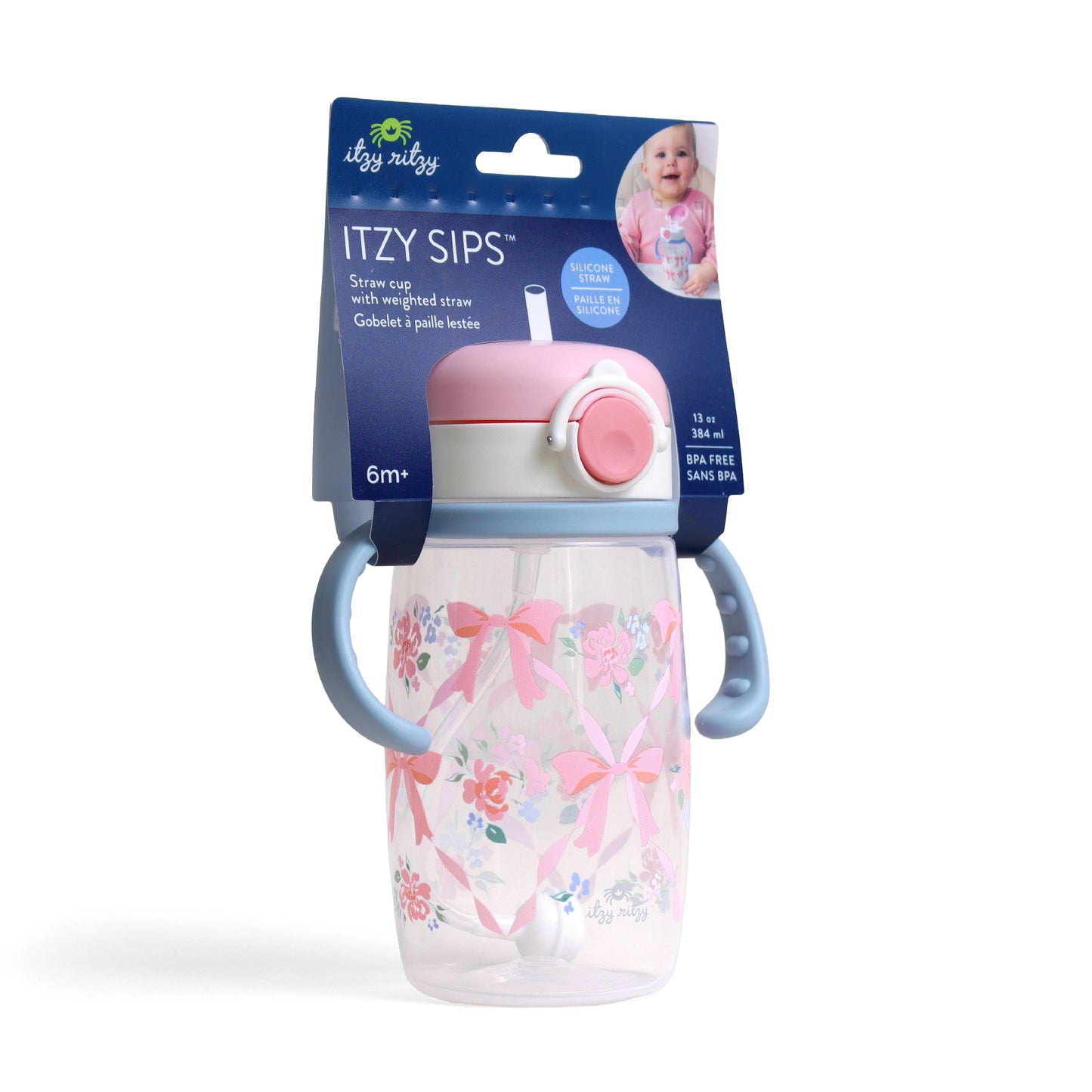 Itzy Ritzy - Itzy Sips™ - Straw Cup With Snap-Close Lid: Ribbons & Roses