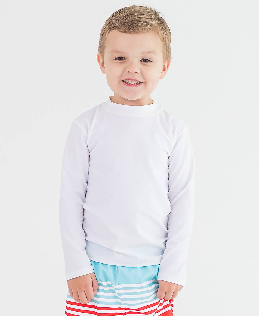 RuffleButts + RuggedButts - Boys White Long Sleeve Rash Guard: White