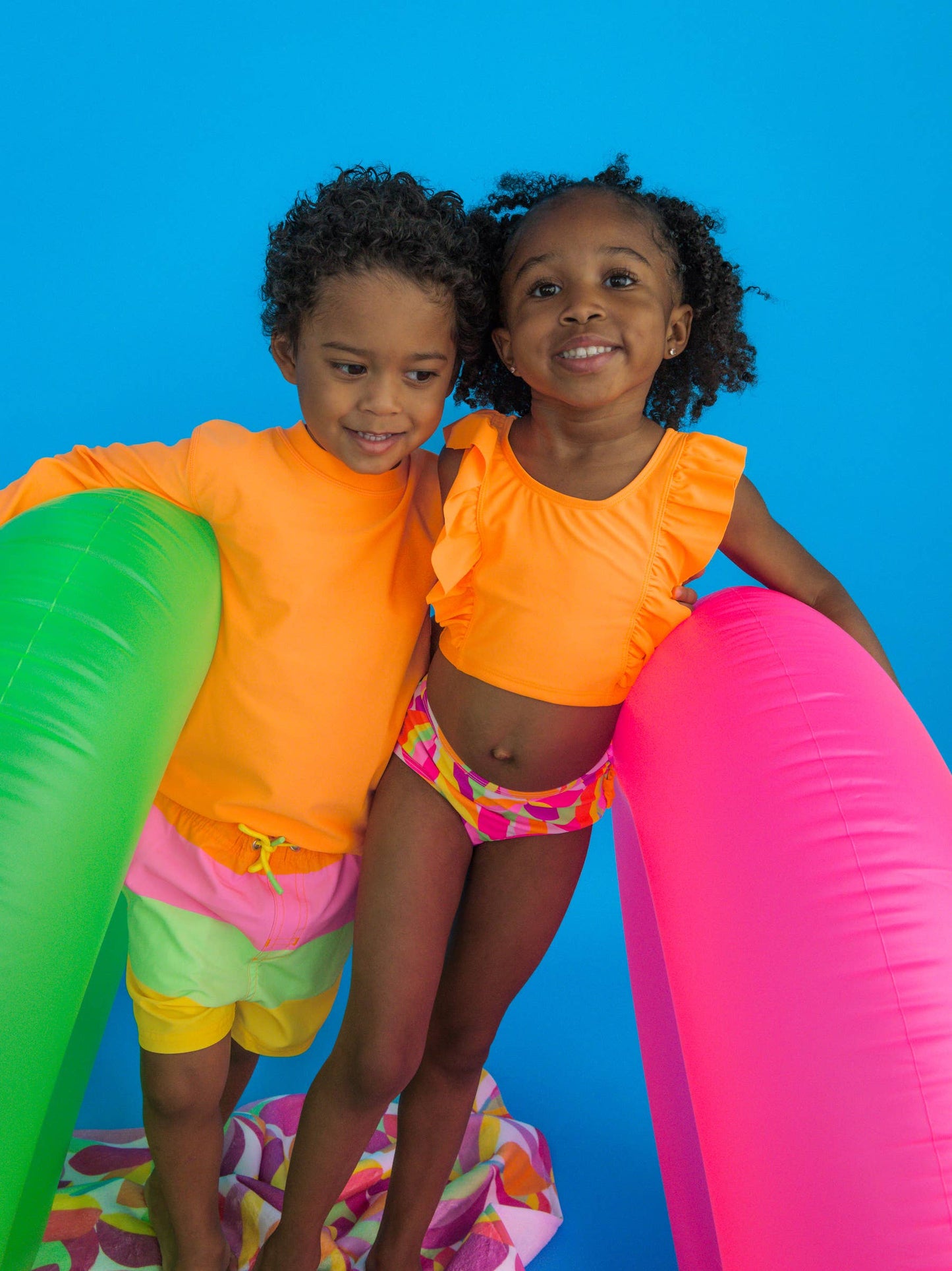 RuffleButts + RuggedButts - Boys Neon Citrus Color Block Performance Hybrid Swim Trunks