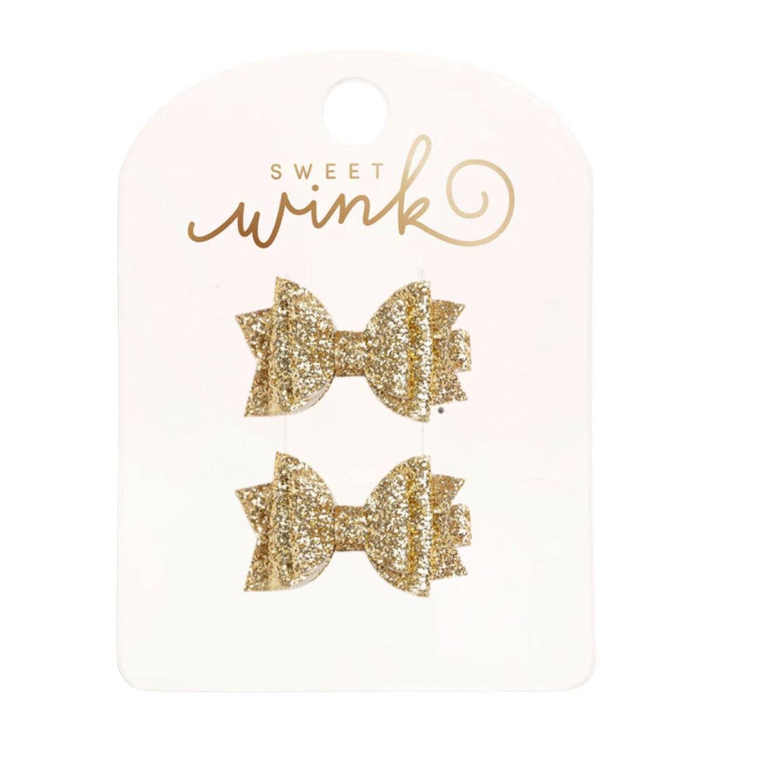 Sweet Wink - Gold Glitter Bow Clip Set - Hair Accessories For Kids