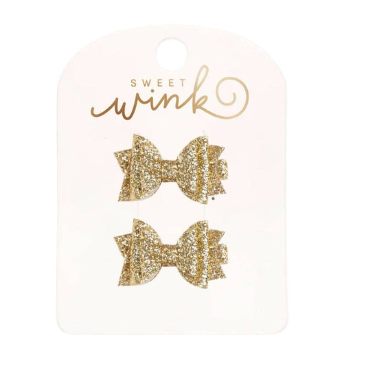 Sweet Wink - Gold Glitter Bow Clip Set - Hair Accessories For Kids