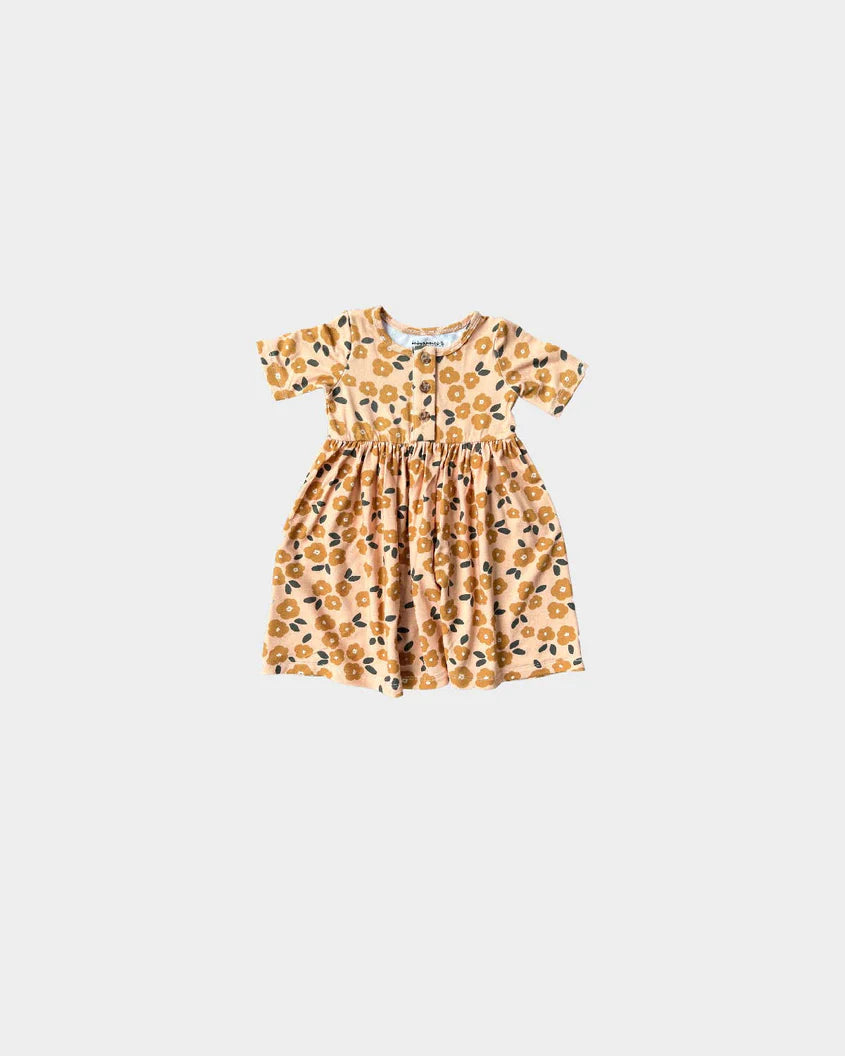 babysprouts - Gold Floral Short Sleeve Henley Dress