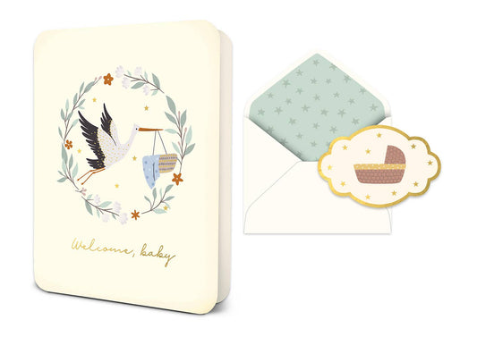Studio Oh! - Welcome Baby Stork Deluxe Greeting Card