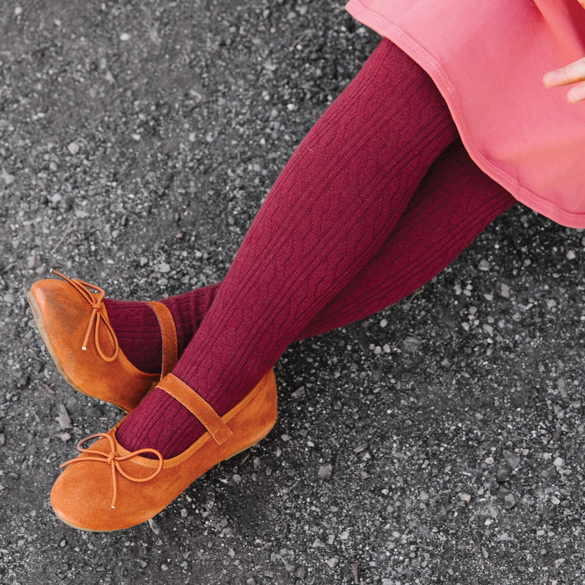 Little Stocking Co. - Burgundy Cable Knit Tights