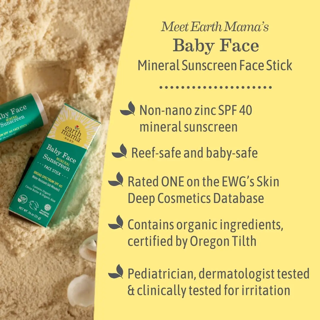 Earth Mama Organics - Baby Face Mineral Sunscreen Face Stick - SPF 40
